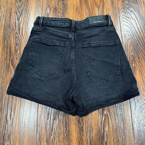 Stradivarius Black Denim Jean Shorts Slim Mom Fit Size 4 / 36‎ S - Picture 1 of 6